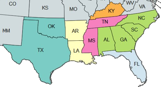MISC Territory Map — Southeast and South Central United States
